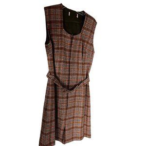 Vintage A-line 60's 70’s Brown plaid lined Dress mod retro